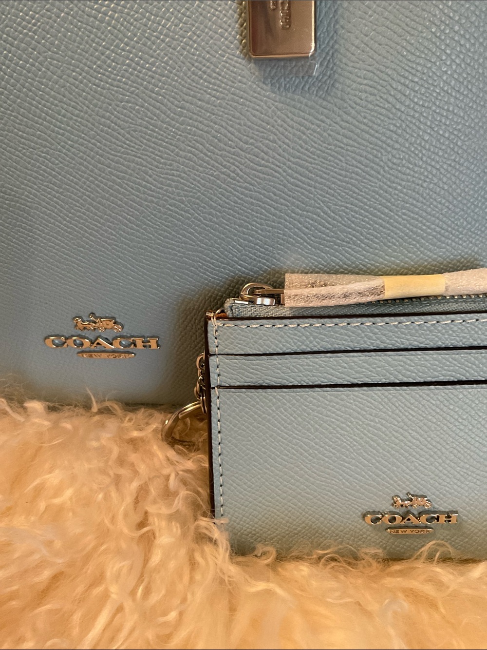 New Coach Katy Satchel Double Zip & Matching Card Case Waterfall Blue NWT - Picture 9 of 12